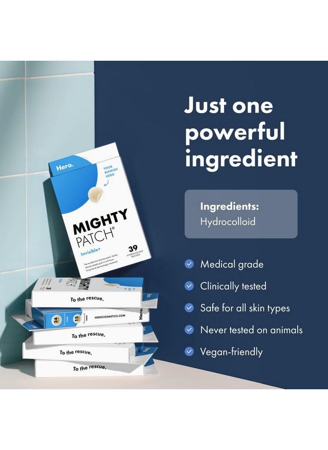 Mighty Patch Hero Cosmetics Invisible+ Patch - Daytime Hydrocolloid Acne Pimple Patches for Covering Zits and Blemishes, Ultra Thin Spot Stickers for Face and Skin (24 Medium and 15 Small Patches)