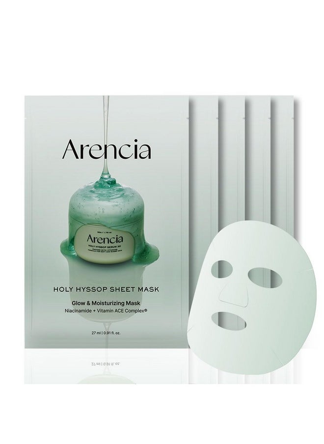 Arencia Hyssop Glow Sheet Mask, 5 Pack, Hydrating, Glowing, Boosting, Repairing for younger looking skin with Vitamin A,C,E
