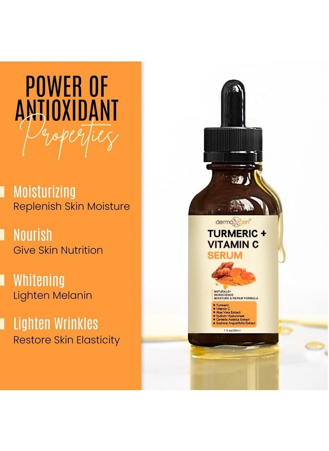 DERMAXGEN Turmeric Face Serum + Vitamin C: Organic Moisturizer for Acne Reduction, Clear Skin Tone, & Anti-Aging Benefits - Hydrate Dull & Dry Skin - Facial Serum - 1 FL OZ