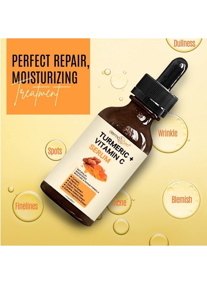 DERMAXGEN Turmeric Face Serum + Vitamin C: Organic Moisturizer for Acne Reduction, Clear Skin Tone, & Anti-Aging Benefits - Hydrate Dull & Dry Skin - Facial Serum - 1 FL OZ