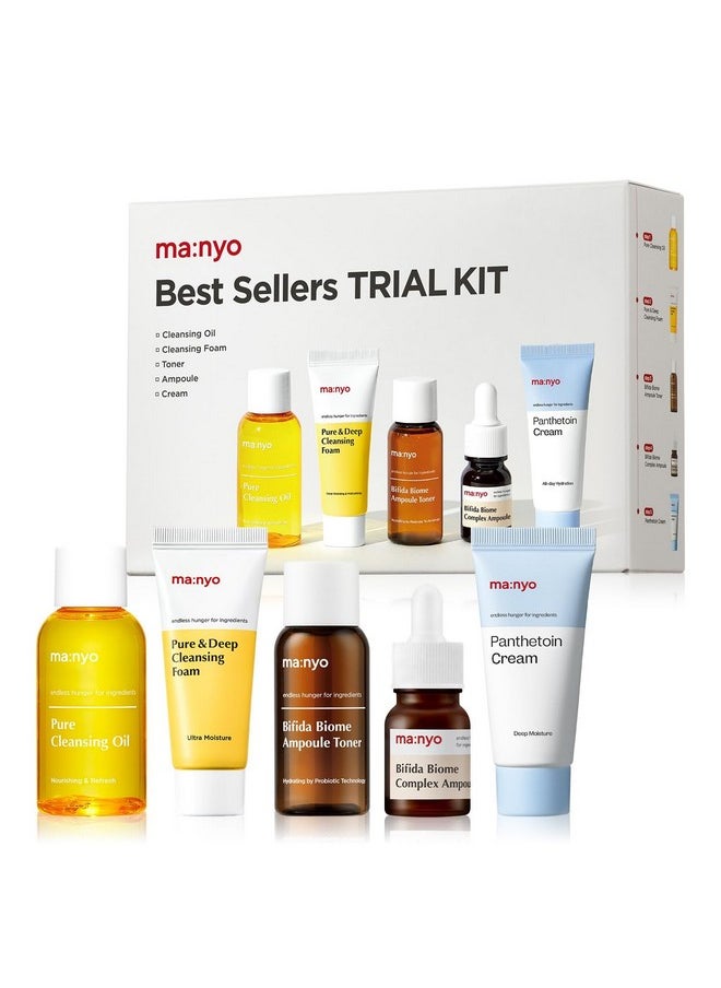 ma:nyo Best Sellers Kit | Travel size Trial & Gift Set | Pure Cleansing Oil, Pure Cleansing Foam, Bifida Biome Ampoule, Bifida Biome Toner, Panthetoin Cream | Korean Skin Care, Skin Repair Solution
