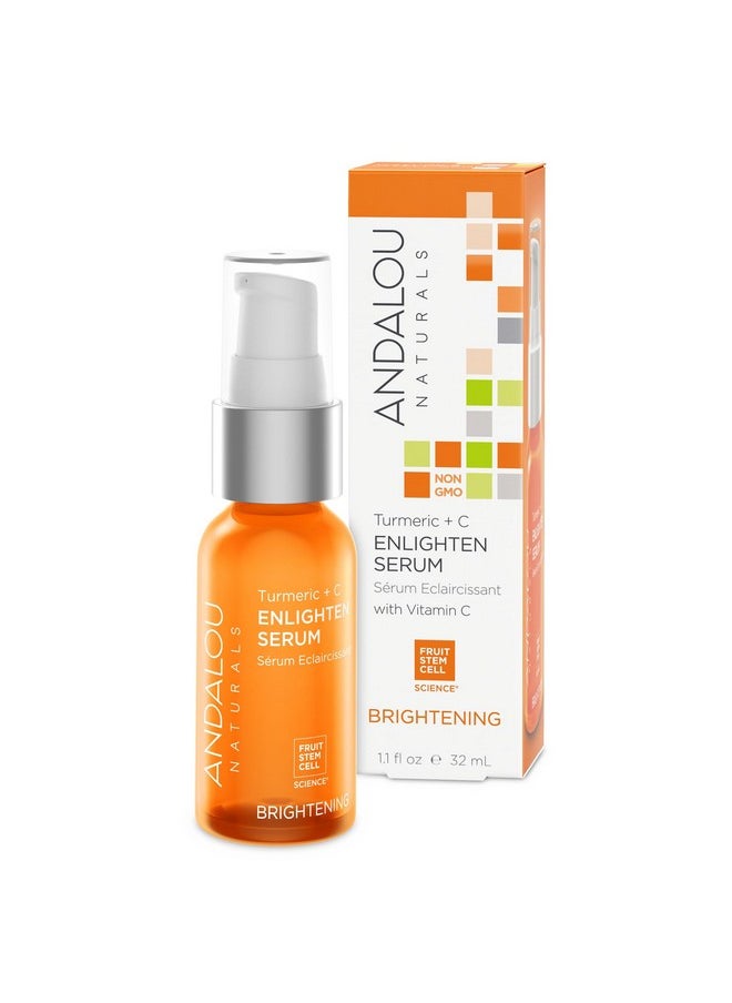 Andalou Naturals Turmeric + C Enlighten Serum, Skin Brightening with Vitamin C & Turmeric, Anti-Aging Care, Diminish Sun Damage, Lighten Skin, 1.1 Fl Oz.