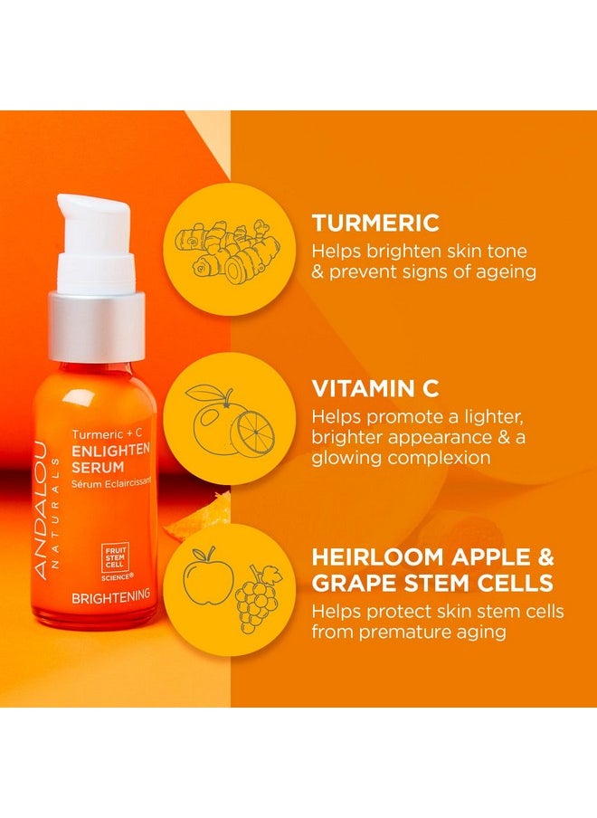 Andalou Naturals Turmeric + C Enlighten Serum, Skin Brightening with Vitamin C & Turmeric, Anti-Aging Care, Diminish Sun Damage, Lighten Skin, 1.1 Fl Oz.