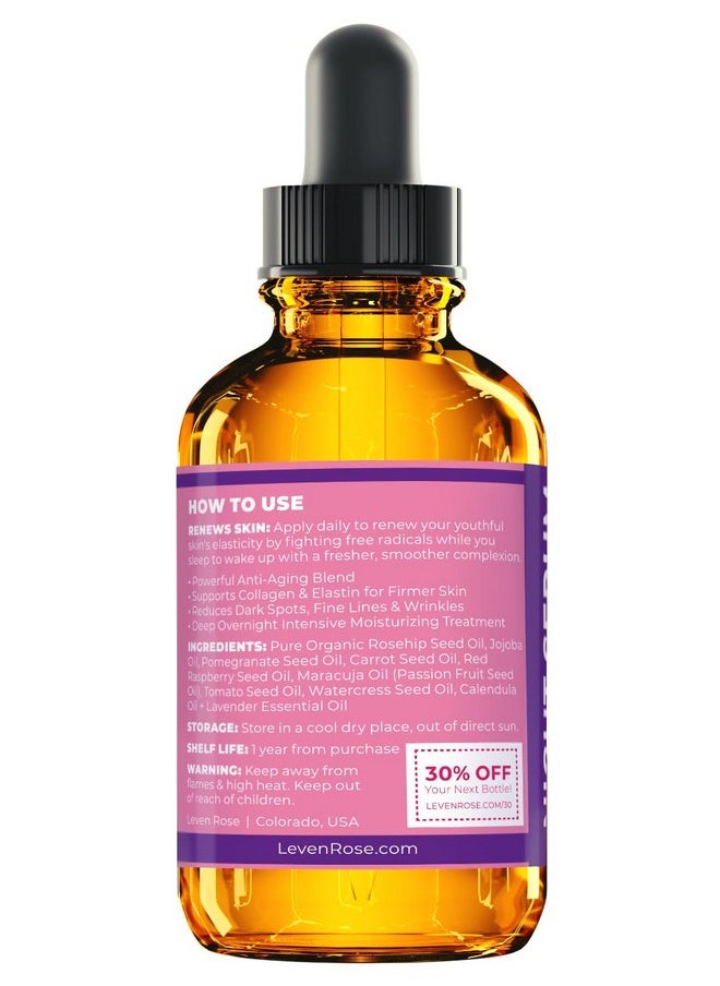 Leven Rose Rosehip Oil Night Face Serum, 100% Pure Organic Natural Rose Hip Oil Serum for Dry Skin 1 oz