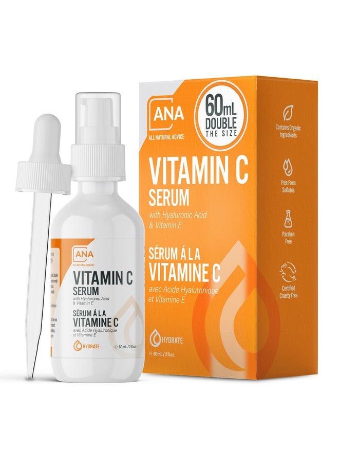 All Natural Advice Vitamin C Serum 60mL | 20% Vitamin C Face Serum Solution with Organic Botanicals, Hyaluronic Acid & Vitamin E | UV-Shielding Glass Bottle, Spray & Dropper | Canadian Skin Care