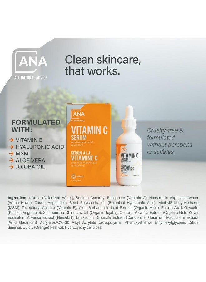 All Natural Advice Vitamin C Serum 60mL | 20% Vitamin C Face Serum Solution with Organic Botanicals, Hyaluronic Acid & Vitamin E | UV-Shielding Glass Bottle, Spray & Dropper | Canadian Skin Care