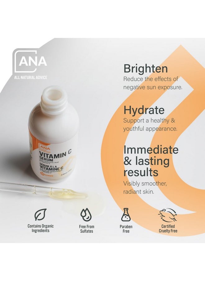 All Natural Advice Vitamin C Serum 60mL | 20% Vitamin C Face Serum Solution with Organic Botanicals, Hyaluronic Acid & Vitamin E | UV-Shielding Glass Bottle, Spray & Dropper | Canadian Skin Care