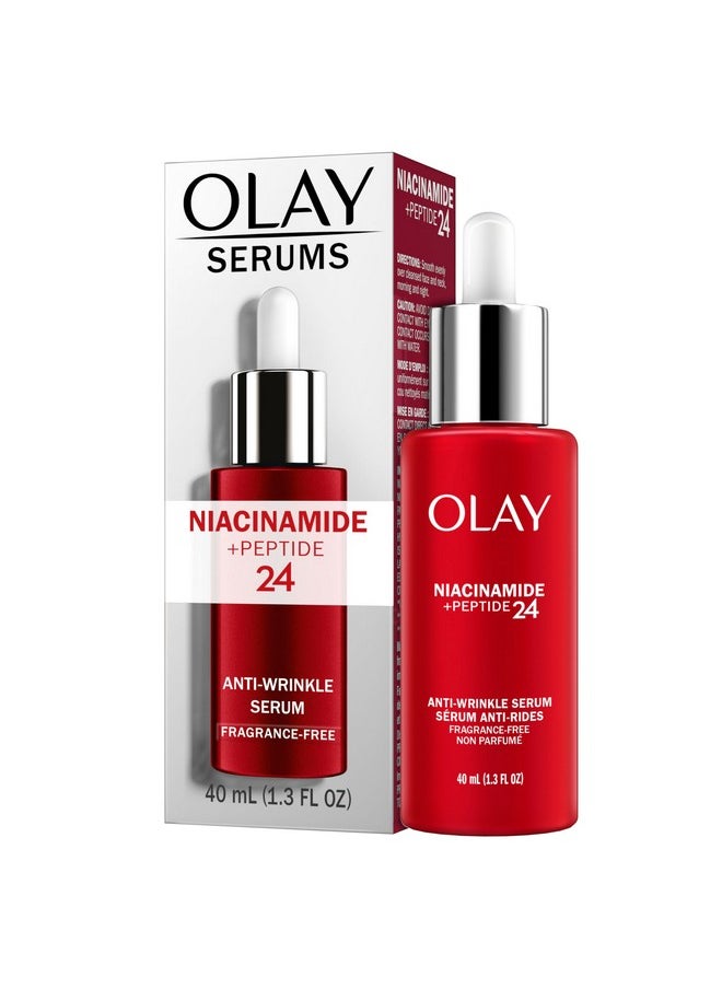 Olay Niacinamide + Peptide 24 Anti-Wrinkle Serum, Fragrance-Free, 1.3oz FL