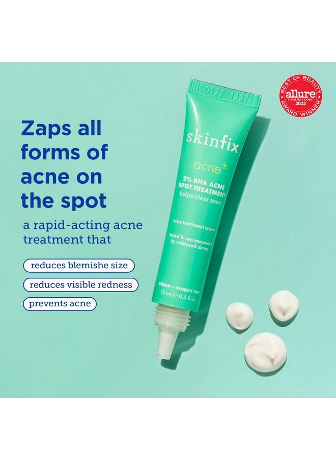Skinfix Acne+ 2% BHA Acne Spot Treatment: Clinical-Strength, Rapid-Acting Acne Treatment that Reduces Blemish Size and Redness, Plus Prevents New Acne Pimples from Forming, 0.5 oz