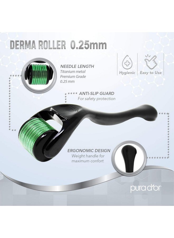 PURA D'OR 25% Vitamin C Serum 4 Oz + 0.25mm Derma Roller Set - Hyaluronic Acid & Retinol Microdermabrasion Skin Care Cosmetic Kit For Face & Eyes, Dark Spots - For Men & Women