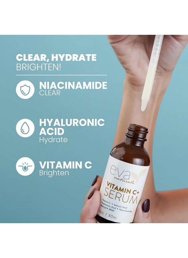 Eva Naturals Vitamin C Face Serum With Hyaluronic Acid - Anti Aging Serum - Reduce Dark Spots, Acne & Wrinkles - Retinol, Niacinamide & Salicylic Acid, Brightening Skin Serum for Glowing Skin