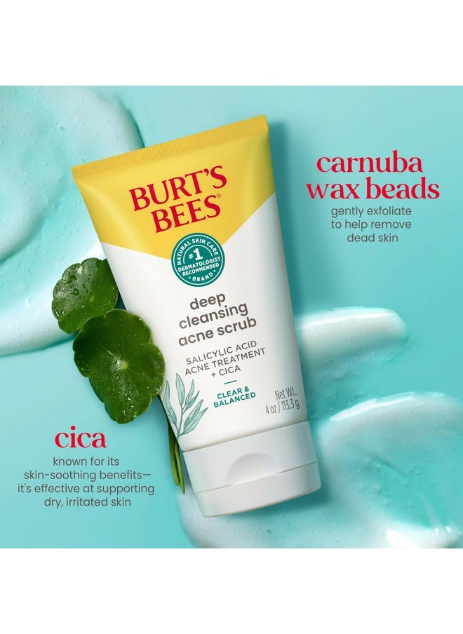 Burt’s Bees Clear and Balanced Deep Cleansing Acne Scrub, Salicylic Acid Acne Treatment with Cica, Facial Cream Exfoliator Helps Unclog Pores and Reduce Acne, 4 Oz