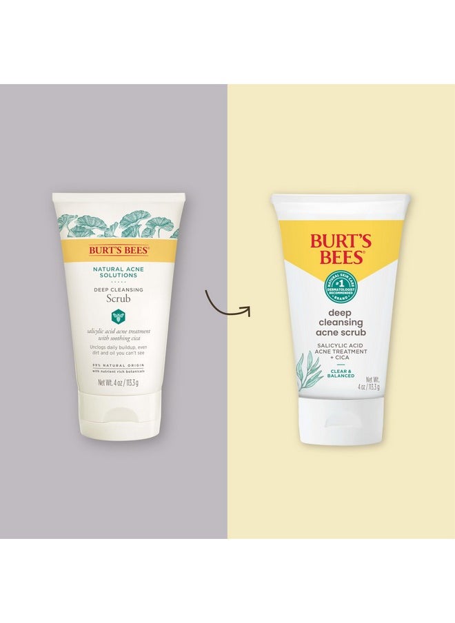 Burt’s Bees Clear and Balanced Deep Cleansing Acne Scrub, Salicylic Acid Acne Treatment with Cica, Facial Cream Exfoliator Helps Unclog Pores and Reduce Acne, 4 Oz