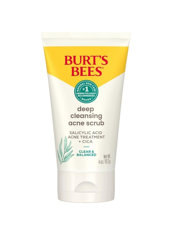 Burt’s Bees Clear and Balanced Deep Cleansing Acne Scrub, Salicylic Acid Acne Treatment with Cica, Facial Cream Exfoliator Helps Unclog Pores and Reduce Acne, 4 Oz