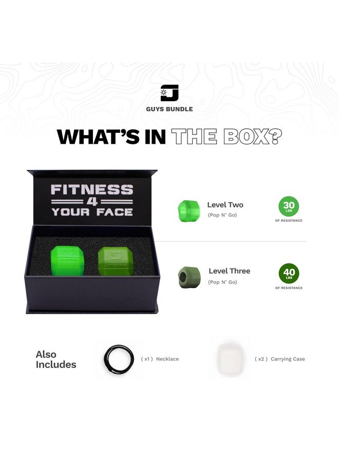 Jawzrsize Jaw Exerciser for Men - Pop N Go Guys Pack Intermediate Green and Advanced Green Jaw Trainer, Jaw Clenching Relief, Double Chin Reducer, Jawline Shaper and Neck Exerciser