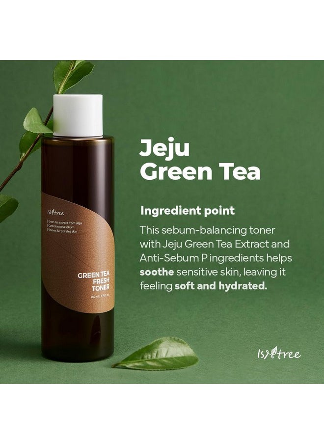 ISNTREE Green Tea Fresh Toner 200ml, 6.76 fl.oz | Pore & Sebum Care | pH Balancing | Soothing & Hydrating | for Sensitive, Oily, Combination, Dry Skin Types | Korean Skincare