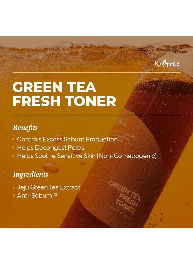 ISNTREE Green Tea Fresh Toner 200ml, 6.76 fl.oz | Pore & Sebum Care | pH Balancing | Soothing & Hydrating | for Sensitive, Oily, Combination, Dry Skin Types | Korean Skincare