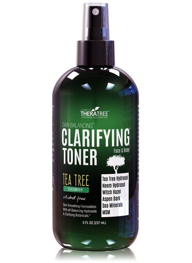 Clarifying Toner with MSM, Tea Tree & Neem Hydrosol, Complexion Control for Face & Body - Helps Reduce Appearance of Pore Size, Controls Oil to Tone, Balance & Hydrate Skin - 8 oz