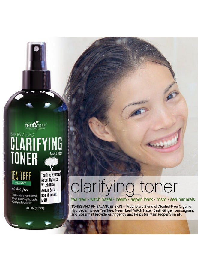 Clarifying Toner with MSM, Tea Tree & Neem Hydrosol, Complexion Control for Face & Body - Helps Reduce Appearance of Pore Size, Controls Oil to Tone, Balance & Hydrate Skin - 8 oz