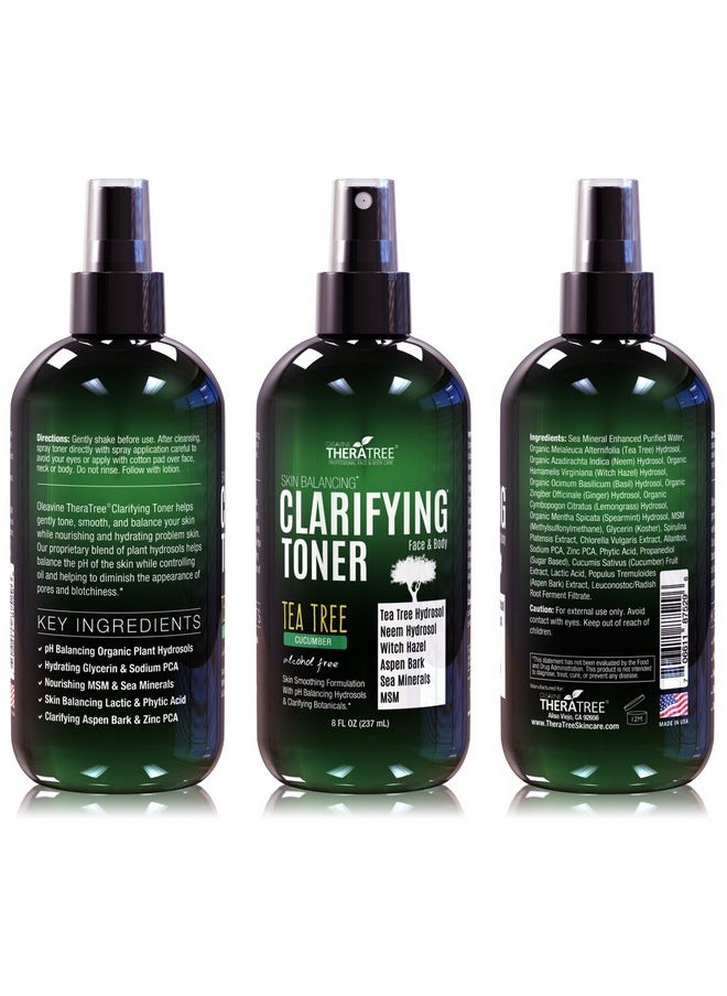 Clarifying Toner with MSM, Tea Tree & Neem Hydrosol, Complexion Control for Face & Body - Helps Reduce Appearance of Pore Size, Controls Oil to Tone, Balance & Hydrate Skin - 8 oz