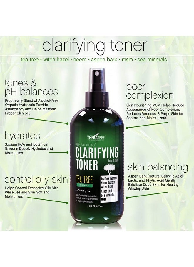 Clarifying Toner with MSM, Tea Tree & Neem Hydrosol, Complexion Control for Face & Body - Helps Reduce Appearance of Pore Size, Controls Oil to Tone, Balance & Hydrate Skin - 8 oz