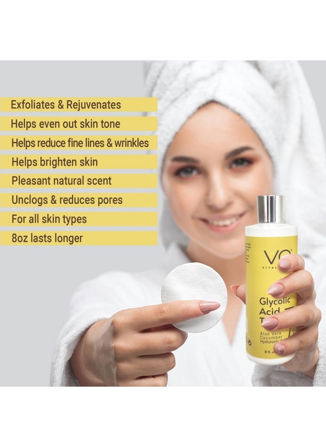 Glycolic Acid Toner for Face - Age Defying, Pore Minimizer for Face, Exfoliating Toner - with Aloe Vera, Cucumber, Hyaluronic Acid - AHA Toner - Alcohol Free Toner-for All Skin Types-by Vital Affair.