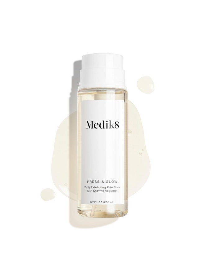 Medik8 Press & Glow Daily Exfoliating PHA Tonic with Enzyme Activator - Polyhydroxy Acid Toner - Gentle, Cleansing Face Exfoliator - 6.7 oz