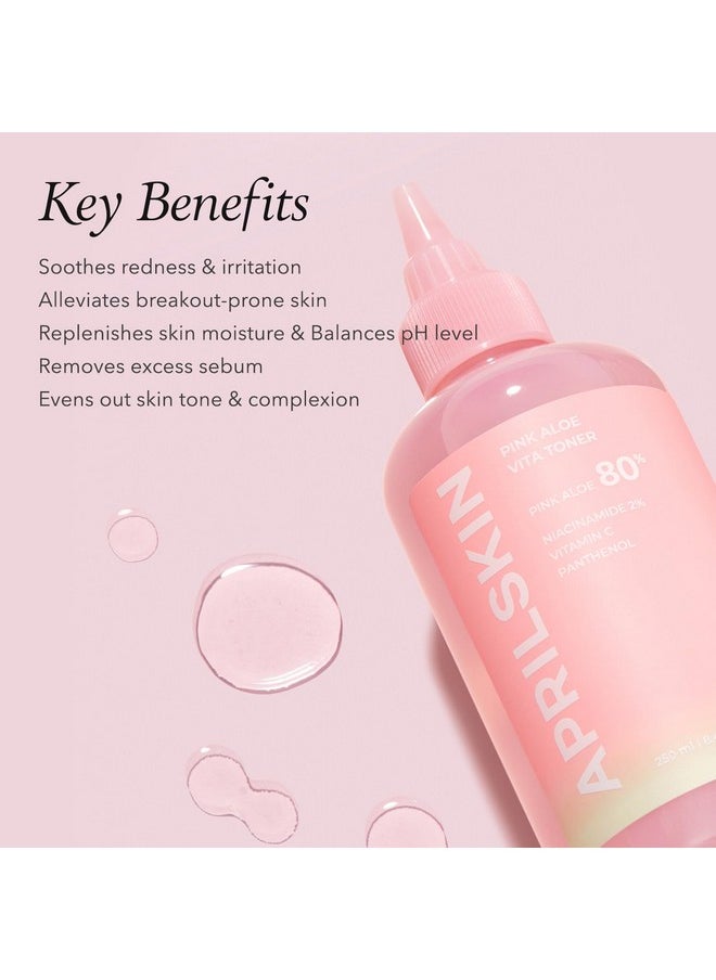 APRILSKIN Pink Aloe Vita Toner | Calms and Soothes Redness, Smoothens, and Controls Excess Sebum | 80% Pink Aloe Vera Water | Hydrating, Non-Sticky | Clean & Vegan Korean Skin Care (8.45 fl.oz)