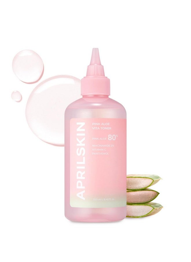 APRILSKIN Pink Aloe Vita Toner | Calms and Soothes Redness, Smoothens, and Controls Excess Sebum | 80% Pink Aloe Vera Water | Hydrating, Non-Sticky | Clean & Vegan Korean Skin Care (8.45 fl.oz)