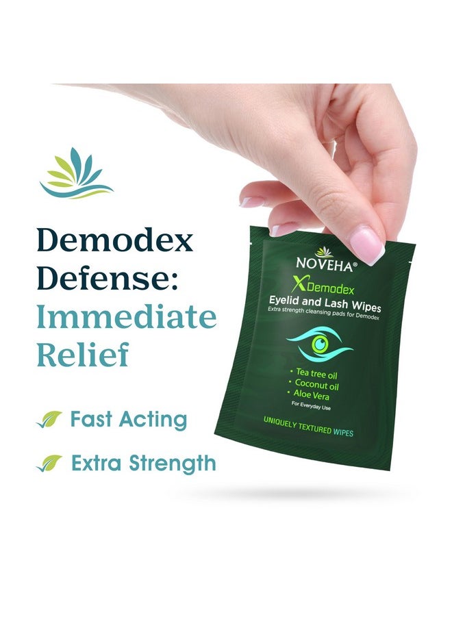 NOVEHA Demodex Eyelid & Lash Wipes | Box Of 60 Individually Wrapped Extra Strength Cleansing Eyelash Wipes - Battle Itchy & Irritated Eyes associated with Demodex Mites, Naturally Remove debris