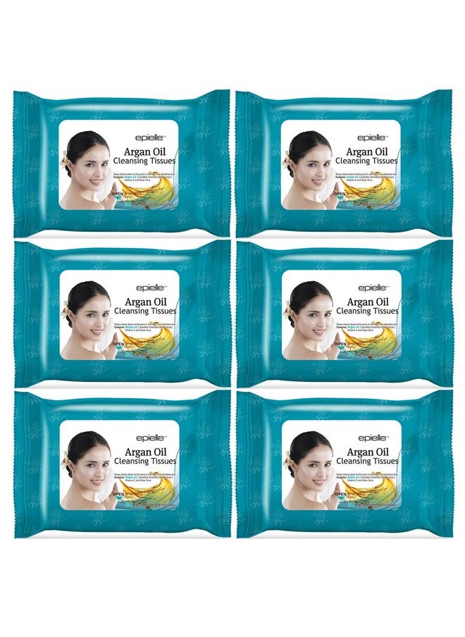 Epielle Argan Oil Makeup Remover Cleansing Wipes Tissue | Gentle for all Skin Types | Daily Facial Cleansing Towelettes | Removes Dirt, Oil, Makeup (Pack of 6)
