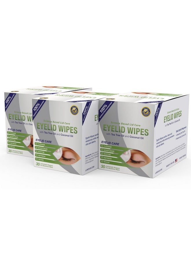 Premium Eyelid Wipes With Tea Tree and Coconut Oil - Cleansing Wipes for People Itchy Eyes - Box Of 30 Natural Eye Wipes