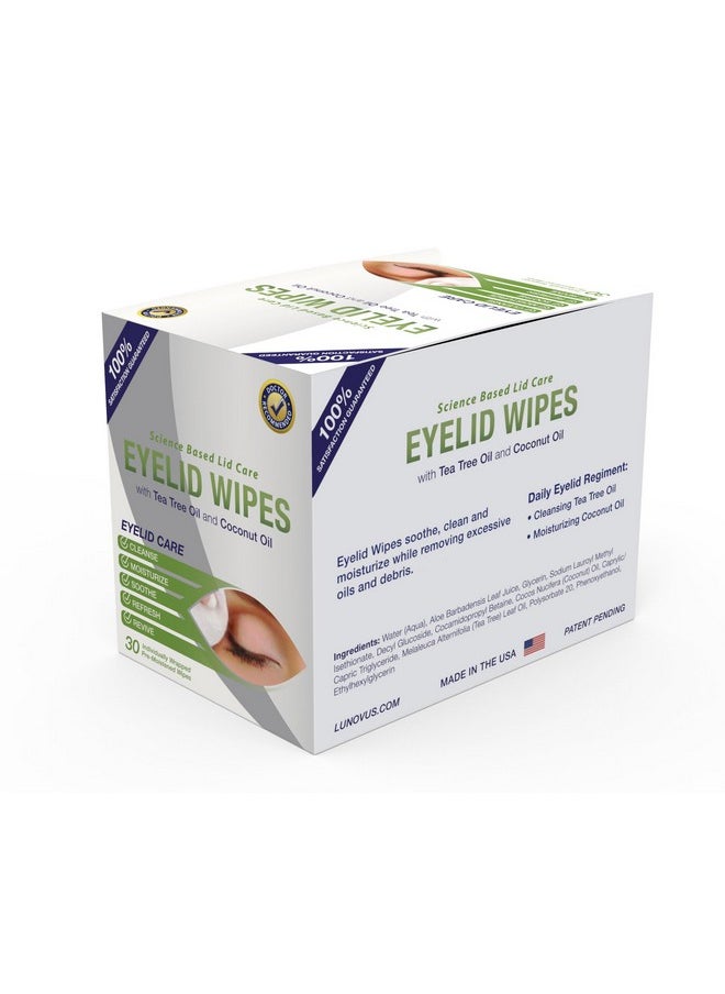 Premium Eyelid Wipes With Tea Tree and Coconut Oil - Cleansing Wipes for People Itchy Eyes - Box Of 30 Natural Eye Wipes