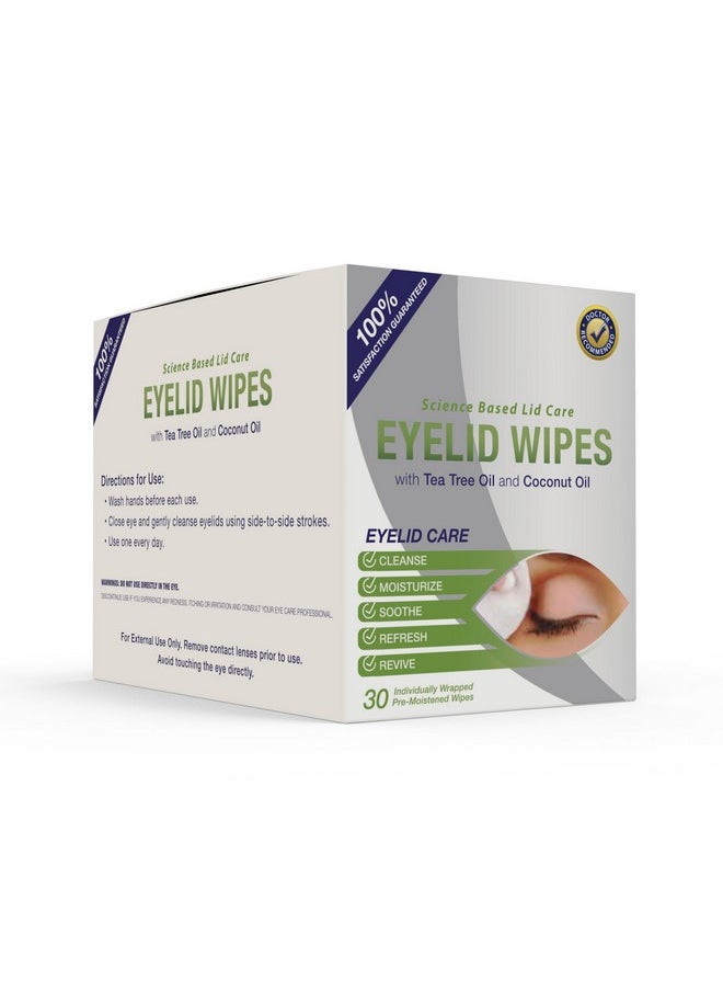 Premium Eyelid Wipes With Tea Tree and Coconut Oil - Cleansing Wipes for People Itchy Eyes - Box Of 30 Natural Eye Wipes