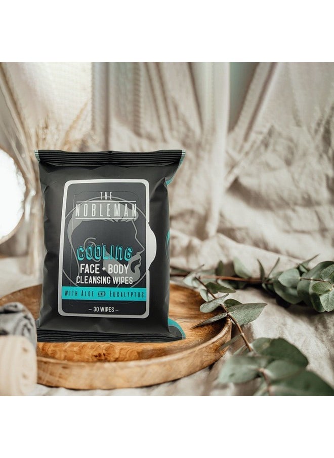 The Nobleman Men's Cooling Face + Body Cleansing Wipes, Eucalyptus - 30 Count