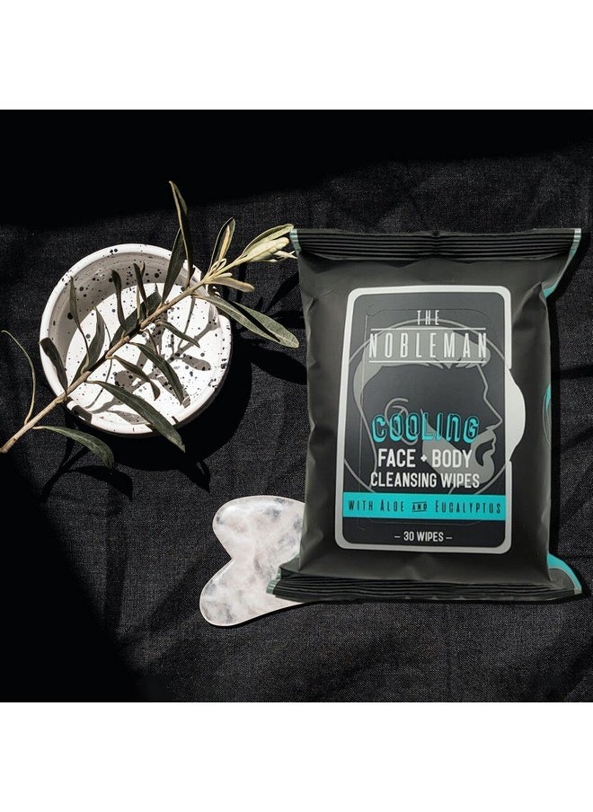 The Nobleman Men's Cooling Face + Body Cleansing Wipes, Eucalyptus - 30 Count