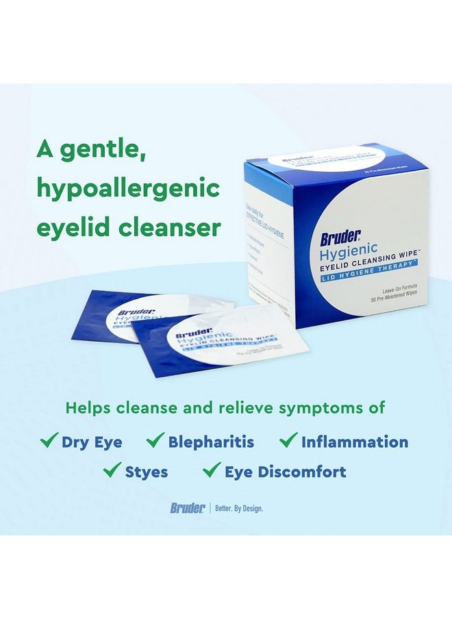 Bruder Hygienic Eyelid Cleansing Wipes | Rinse-Free Exfoliating Wipes Remove Excess Oil and Debris from Eyelids & Lashes | Remove Make Up & Oil l Eye Care l Eye Cleanse l Non-Allergenic l 30 Count Box