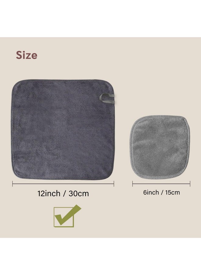 NUGILLA Makeup Remover Cloth 12 x 12 Inch, Reusable Makeup Remover Towels for Washing Face, 6 Pack Washable Microfiber Face Cloth Fast Drying Washcloth, Grey