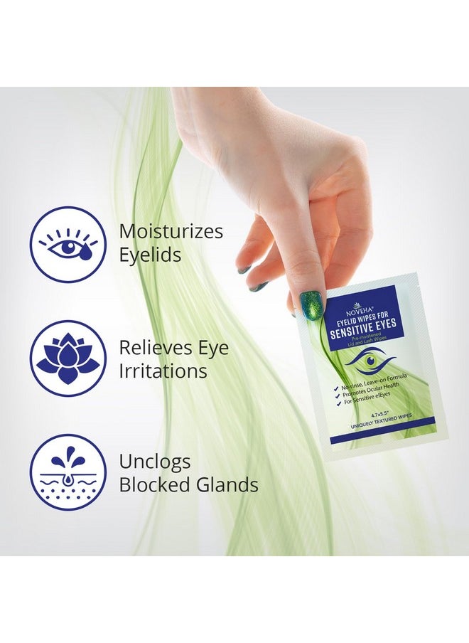 NOVEHA Eyelid Wipes - For Delicate Lashes and Eyelids - With Hyaluronic Acid, Chamomile, and Aloe Vera - Individually Wrapped Pre-moistened Pads (60 Wipes)