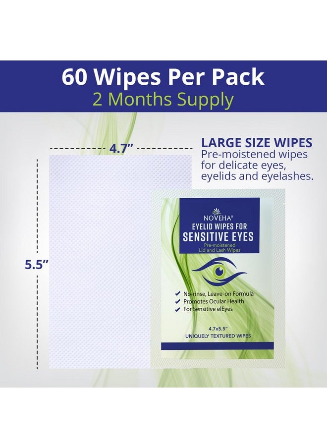NOVEHA Eyelid Wipes - For Delicate Lashes and Eyelids - With Hyaluronic Acid, Chamomile, and Aloe Vera - Individually Wrapped Pre-moistened Pads (60 Wipes)