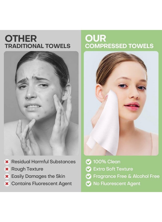 Fancyou Compressed Disposable Face Towel Kit, Thicken Facial Cleansing Cloths Towelettes,Compact Portable Wash Cotton Wipes Tablets Coin Tissues for Beauty Salon Personal Care Travel(100 PCS White)