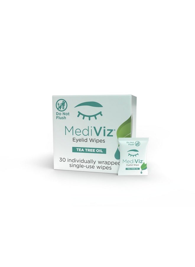 MediViz Tea Tree Eyelid Cleanser Wipes - 30 Single-Use Towelettes - Eyelash & Eyelid Wipes for Soothing Dry Eye Irritation, Demodex Removal & More