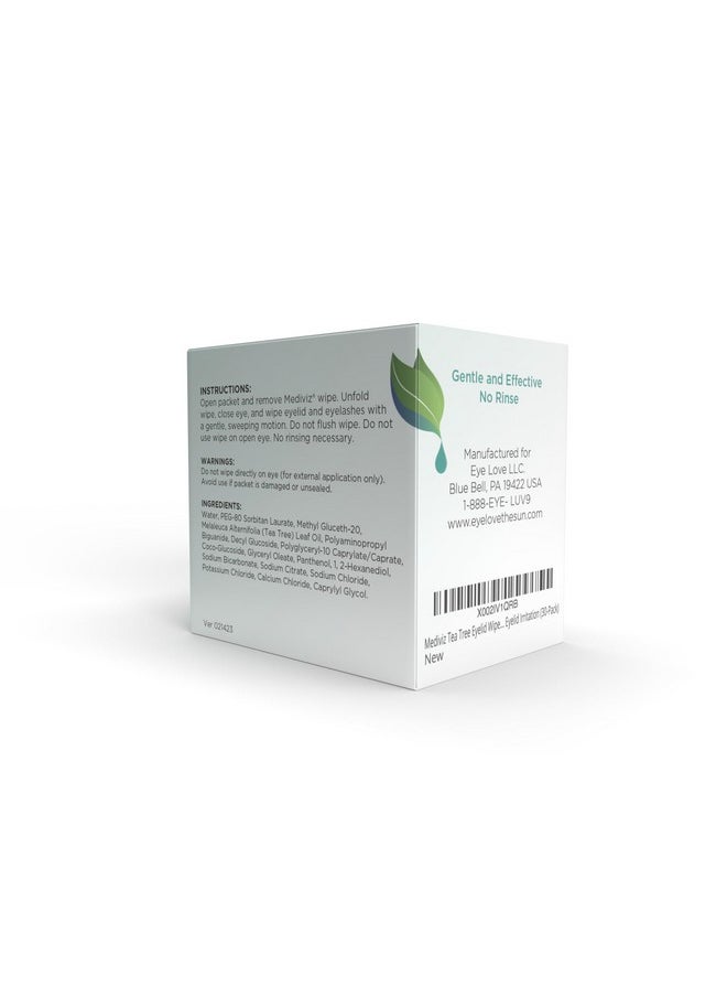 MediViz Tea Tree Eyelid Cleanser Wipes - 30 Single-Use Towelettes - Eyelash & Eyelid Wipes for Soothing Dry Eye Irritation, Demodex Removal & More