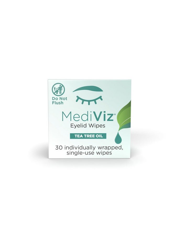 MediViz Tea Tree Eyelid Cleanser Wipes - 30 Single-Use Towelettes - Eyelash & Eyelid Wipes for Soothing Dry Eye Irritation, Demodex Removal & More