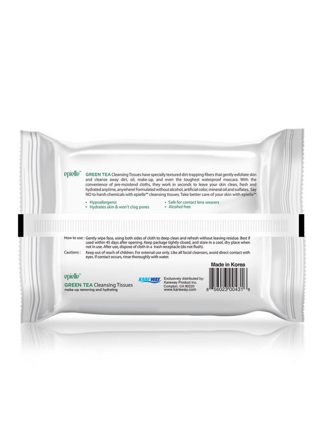 Epielle New Makeup Remover Cleansing Wipes Tissue - Cucumber 30 Count 6 Pack | Gentle for all Skin Types | Daily Facial Cleansing Towelettes | Removes Dirt, Oil, Makeup (Green Tea)