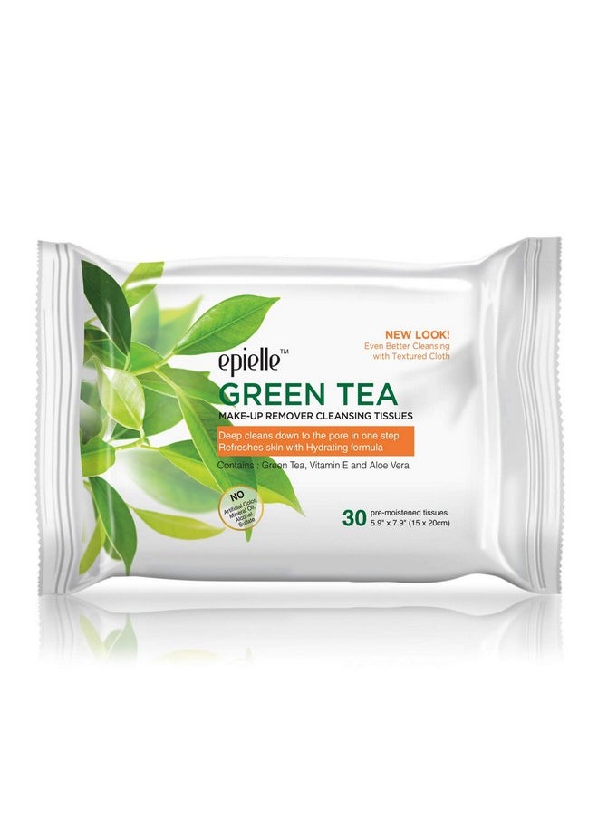 Epielle New Makeup Remover Cleansing Wipes Tissue - Cucumber 30 Count 6 Pack | Gentle for all Skin Types | Daily Facial Cleansing Towelettes | Removes Dirt, Oil, Makeup (Green Tea)