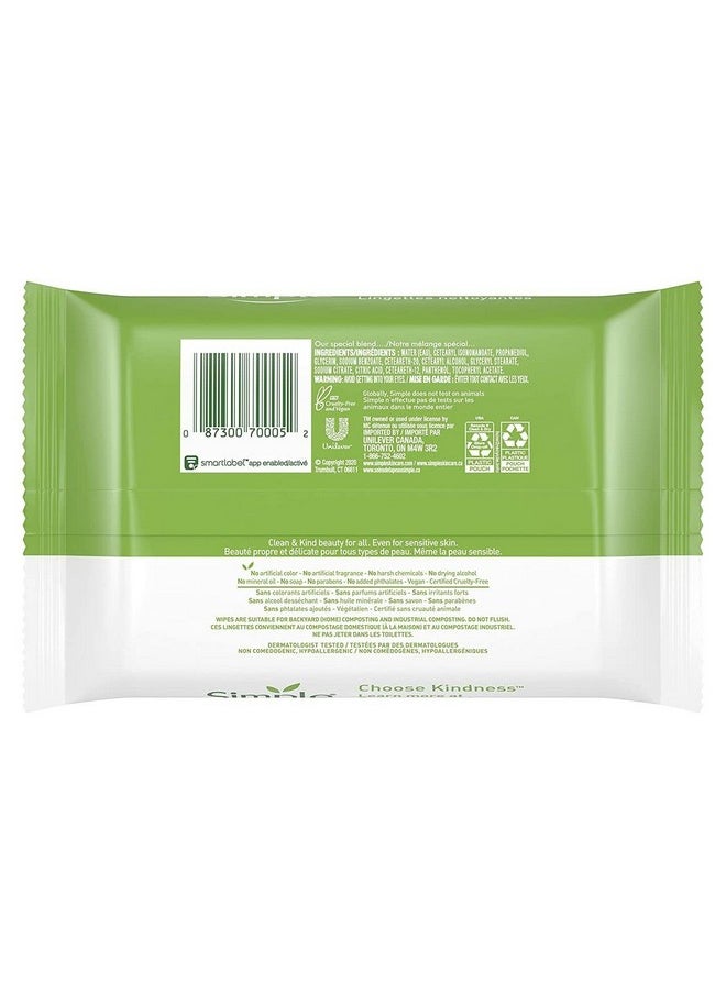 Simple Sensitive Skin Experts Kind To Skin Cleansing Facial Wipes, Waterproof Mascara Remover, Even Softer, 25 Count, (4 Pack)