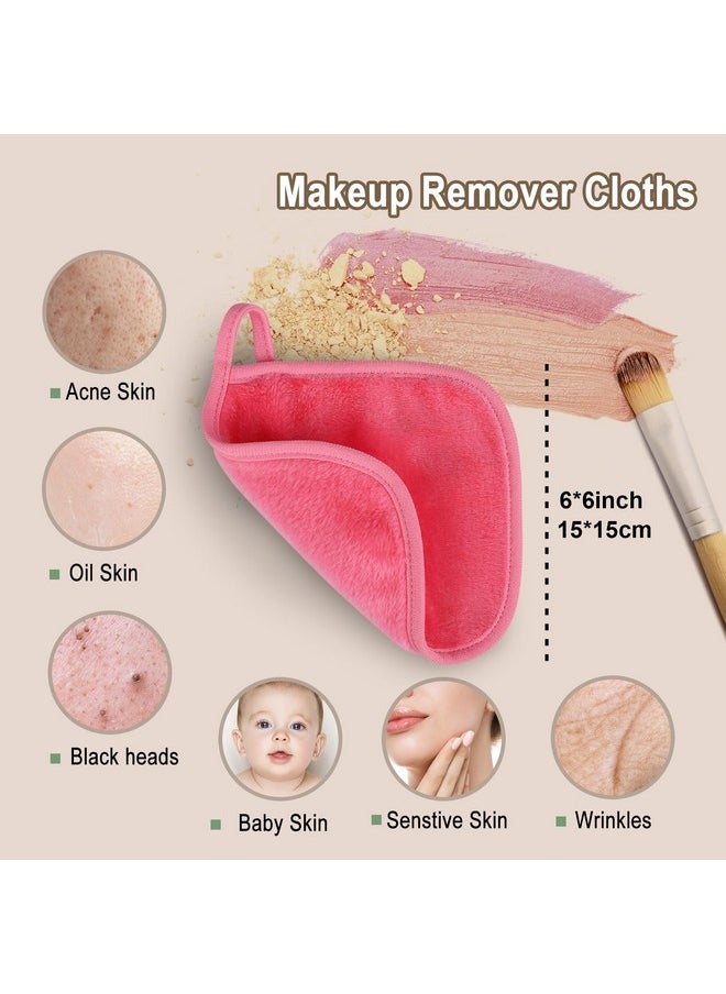 KODAMO Makeup Remover Cloth, Reusable Makeup Remover Pads Washable Travel Bag, Microfiber Makeup Removal Face Wash Cloths with Just Water, Gentle Soft,12 Pack, Pink