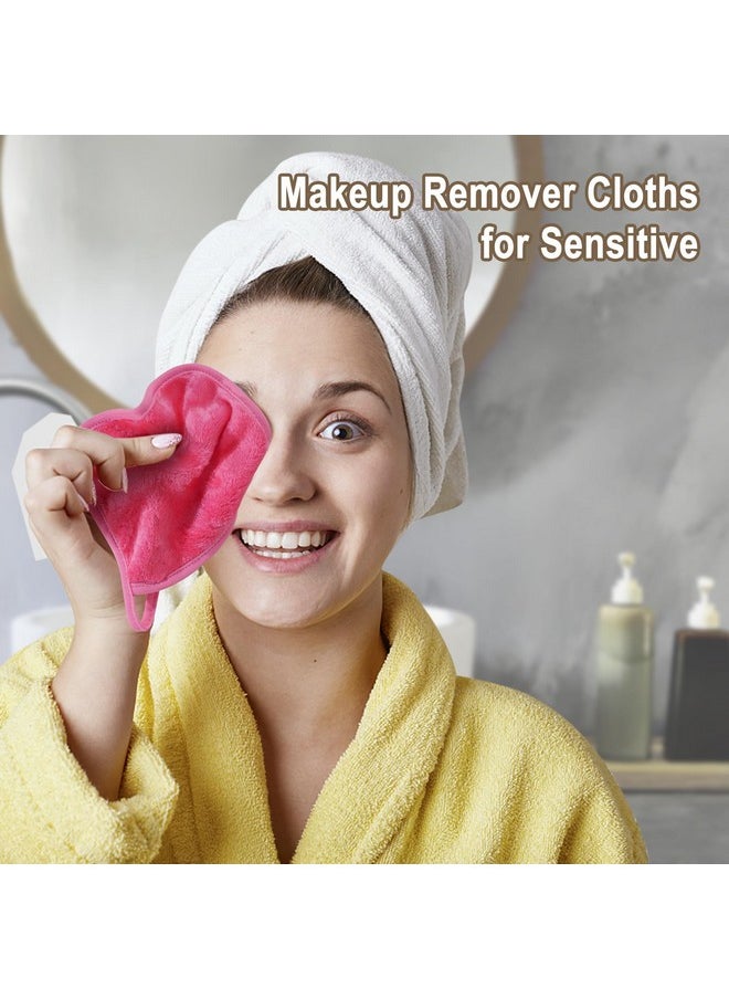 KODAMO Makeup Remover Cloth, Reusable Makeup Remover Pads Washable Travel Bag, Microfiber Makeup Removal Face Wash Cloths with Just Water, Gentle Soft,12 Pack, Pink