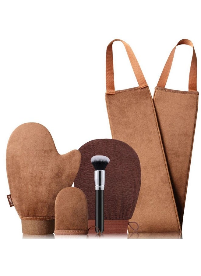 Self Tanning Mitt Applicator Kit - Sanfery 5 Pack Tanning Mitts Self Tanner Mitt Applicator Kit Self Tan Mitt Kit with Tanning Glove, Back Applicator, Mini Tan Mit, Exfoliating Mitt, Brush
